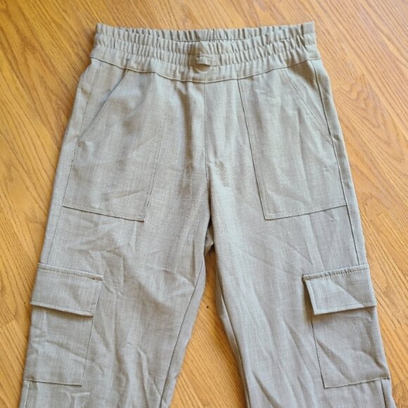 BEVY FLOG ALI PANTS CARGO POCKETS STRAIGHT LEG ELASTIC WAIST STRETCH TAN sz 28 - Picture 3 of 9